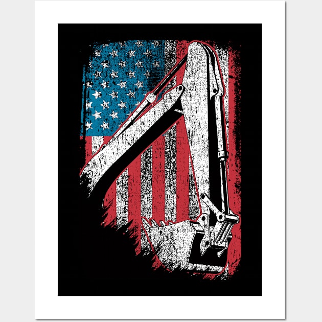 Heavy Equipment Operator American  Flag Wall Art by QUYNH SOCIU